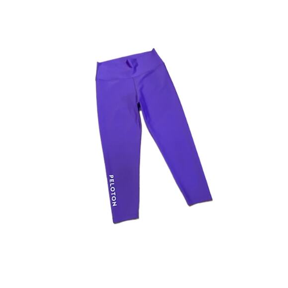 PELOTON Womens L Purple Spell Out Leg Cropped High Rise Leggings Workout Active - Picture 1 of 5